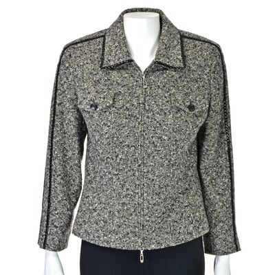 ESCADA Black & White Wool & Cashmere Tweed Jacket w/ Patent Trim SZ DE36 US6