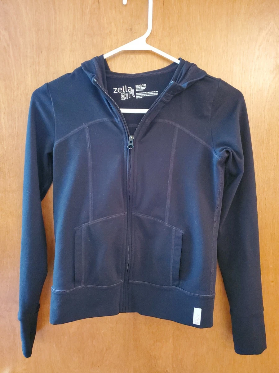 Zella Girl girls warm up jacket medium 10 12 Black Full Zip sweat