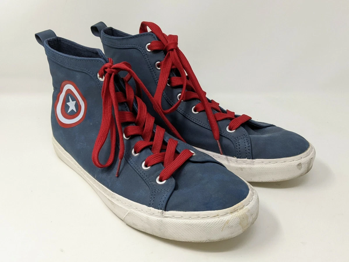 MARVEL Men s Captain America Navy Blue Lace Up High Top Sneakers Shoes Sz 11