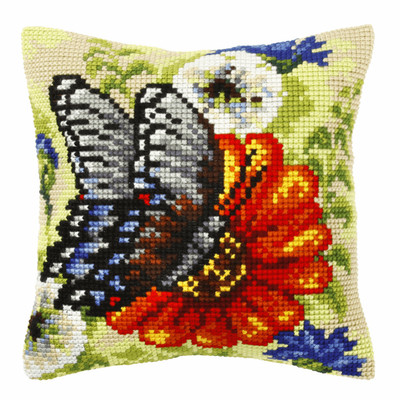 Orchidea Cross Stitch Kit: Cushion: Large: Butterfly on Gerbera