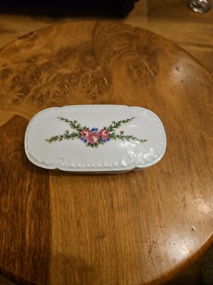 Vintage Limoges Lachaniette Porzellan Deckel Rosa Rose Rechteckige Schmuckschatulle.