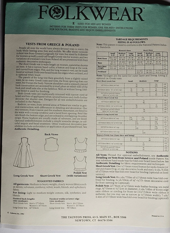 Chaleco Folkwear De Grecia Y Polonia 126 Hombre/Mujer DE COLECCIÓN 1982 Sin Usar-F3  Foto 2 de 3