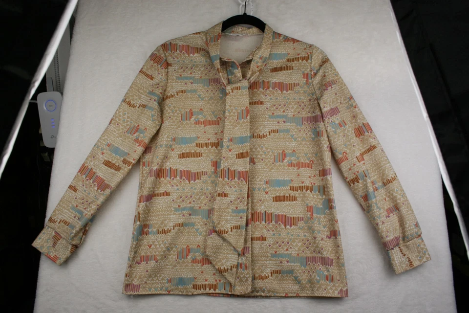 Blusa con pajarita floral multicolor vintage Grannycore grande NPC moda años 60-70 Foto 2 de 4