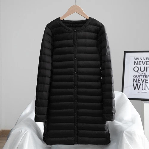 Chaqueta acolchada acolchada ligera para mujer cuello redondo calce ajustado prendas exteriores Parka - Imagen 19 de 24