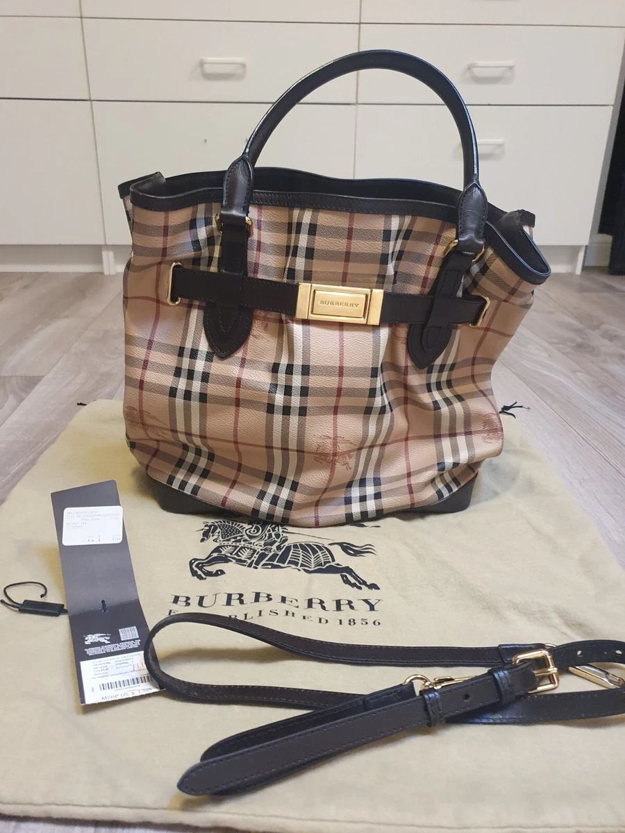 BURBERRY Haymarket Check Medium Golderton Tote Chocolate Purse