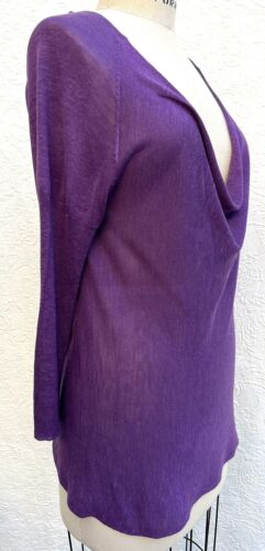 Eileen Fisher Seide Leinen lila drapierter Ausschnitt Wasserfall leichter Pullover Oberteil MEDIUM - Bild 2 von 14