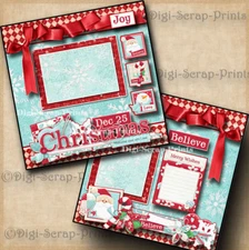 CHRISTMAS SEWN WITH LOVE 2 premade scrapbook pages paper piecing DIGISCRAP A0161