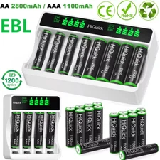 AAA AA Rechargeable Batteries 1100/2800mAh 1.2V Ni-Mh / LCD 4 8 Slot Charger Lot