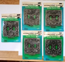 5 Vintage Pewter Extron Hall Mack Provincial Double Light Switch Plates...NOS