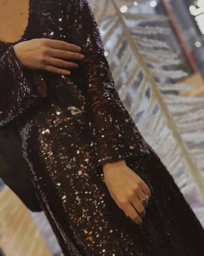 Zara Lentejuelas Granate Vestido Largo Edición Limitada Talla Pequeña Ref.