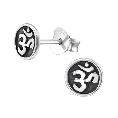 925 Sterling Silber Om Ohm Symbol Runde Ohrstecker Geschenkbox Bali Boho Hippie
