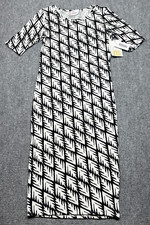 LulaRoe Julia Dress Womens XXS Black White Round Neck Short Sleeve New