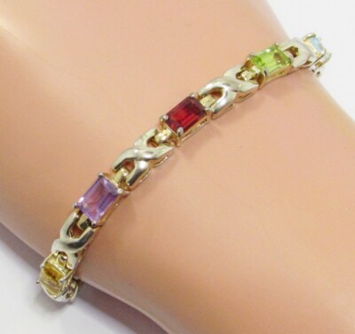 Sterling Silber 925 DBJ Dee Berkely rechteckig Edelstein Tennis Armband ~ 7 1/4''