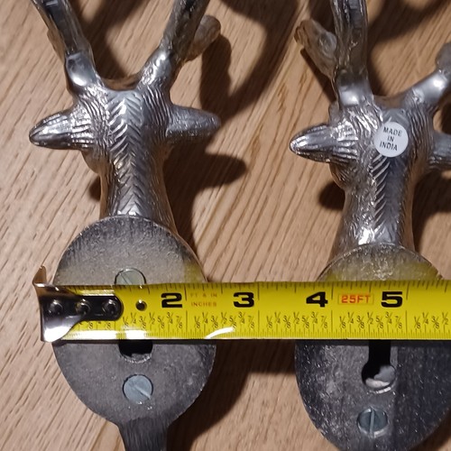 VTG Deer Reindeer Buck Stag Silver tone Wall Mounted 11" Coat Hat Hooks Hanger - Picture 9 of 12