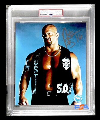 スポーツ選手 stone cold autograph WWE STONE COLD SIGNED 8X10 PHOTO ENCAPSULATED BY PSA WITH COA 3