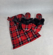 Victorias Secret Signature Slipper Satin Tartan Plaid Red With Tote Holiday NWOT