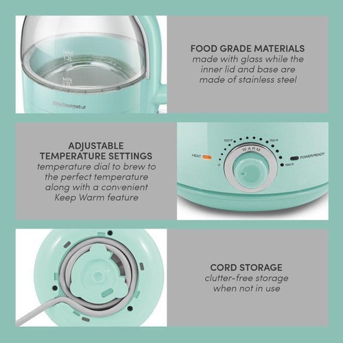 Electric Glass Kettle 1.2L Keep Warm Auto Shut-Off LED BPA-Free Mint 1200W New - Picture 5 of 6
