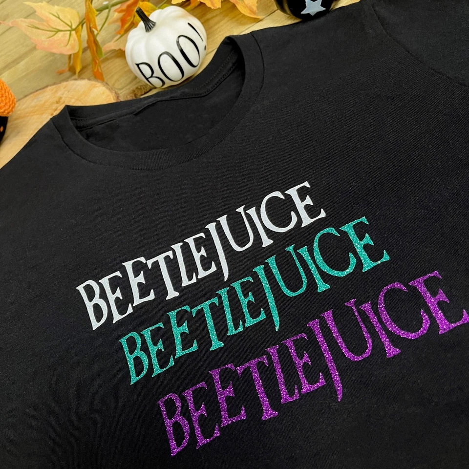 BEETLEJUICE T-SHIRT - Glitter Print | Halloween T-Shirt | Ladies Graphic Tee - Image 2 of 2