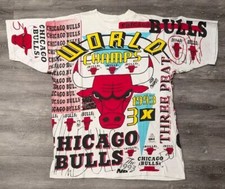 Vintage 90s Chicago bulls 3 Peat NBA Champions All-over Print 1993 T-shirt