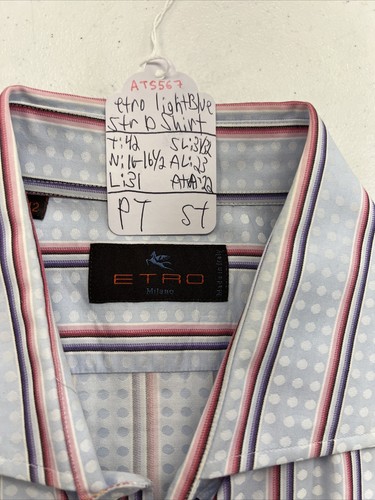 Etro Men's Light Blue & Pink Striped Cotton Dress Shirt SIZE 42 $595 - Picture 8 of 9