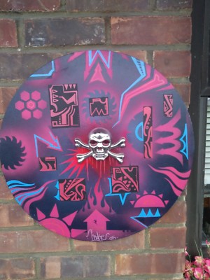 Round Abstract Painting With Skull Emblem Centerpiece- 20 Inches - Original