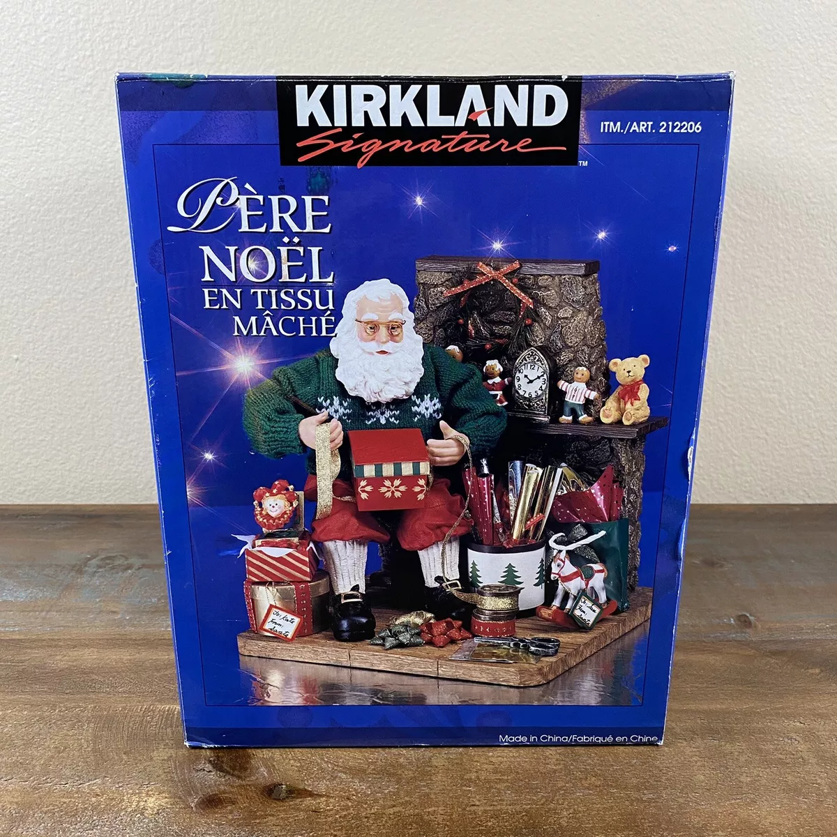 NIB NEW Santa Wrapping Gifts Kirkland Signature Fabric Mache Christmas Figure
