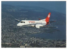 Aircraft Airplan Aviation Crossair Cityliner SAAB 340A Switzerland Postcard Old