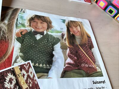 Vintage 3 Schweizer Junge Mädchen Strickmuster: Strickjacken, Pullover, Poncho, Mütze