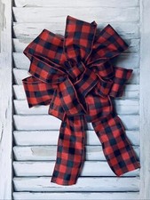 Farmhouse Buffalo Check Bow Red And Black Wired Edge Ribbon 10 Handmade