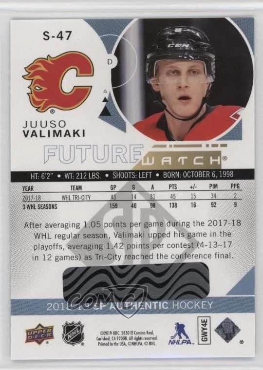 2018-19 SP Authentic Spectrum FX Bounty Juuso Valimaki #S-47 Rookie RC - Image 2 of 2