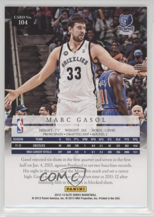 2012-13 Elite Series /275 Marc Gasol #104 - Image 2 of 2