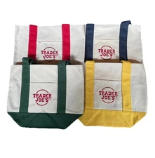 Trader Joe’s NEW Mini Canvas Reusable Tote Bags All 4 COLORS LIMITED ❤️💙💛💚 