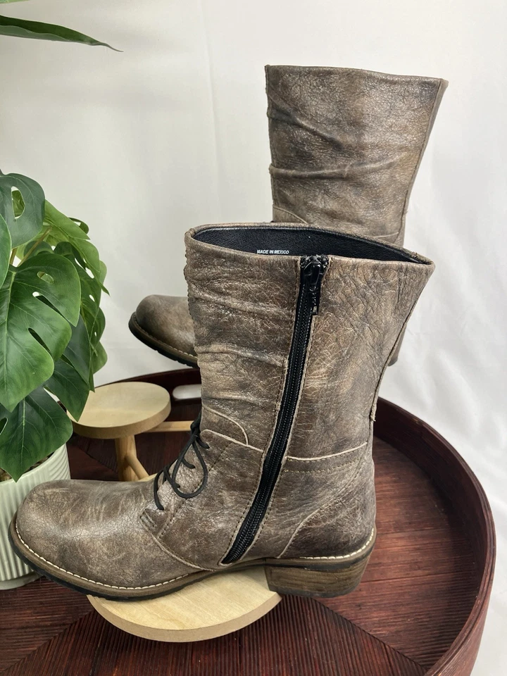 Botas de Tacón Wolky Cuero Marrón Taupe Media Pantorrilla Con Cordones Para Mujer EU 39/US 8.5 Foto 3 de 4