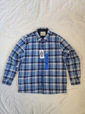 Original Weatherproof Vintage Fleece Lined Shacket Jacket Blue Plaid Mens Large