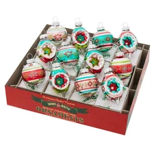Festive Fete Decorated Rounds & Shapes Ornaments Set of 12 1.75"