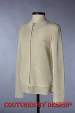 St John Knits Full Rib Stitch Sweater Jacket Silk Contrast Barley Sz Lg NWT$745