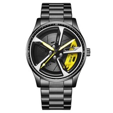 Mens Casual Watch Skeleton Wheel Dial Luminous Waterproof Steel Male Wristwatch