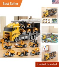Toddler Boys Construction Truck Vehicle Toy Set with Play Mat and Die-Cast To...