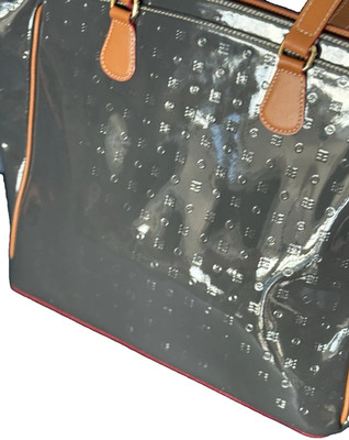 Arcadia Made In Italy Genuine Patent Leather Tote Gray/ Tan High Gloss