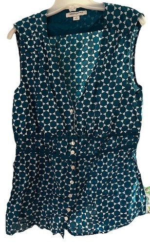Banana Republic Sleeveless Ocean Blue GEOMETRIC Top Size S Cotton EXCELLENT