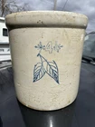 Antique 4 gallon Blue Birch Leaf Stoneware Crock Red Wing Ft Dodge Iowa