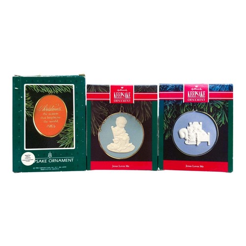 12963 - HALLMARK 3 Piece Jesus Loves Me Cameo Christmas Ornaments Set for Holida