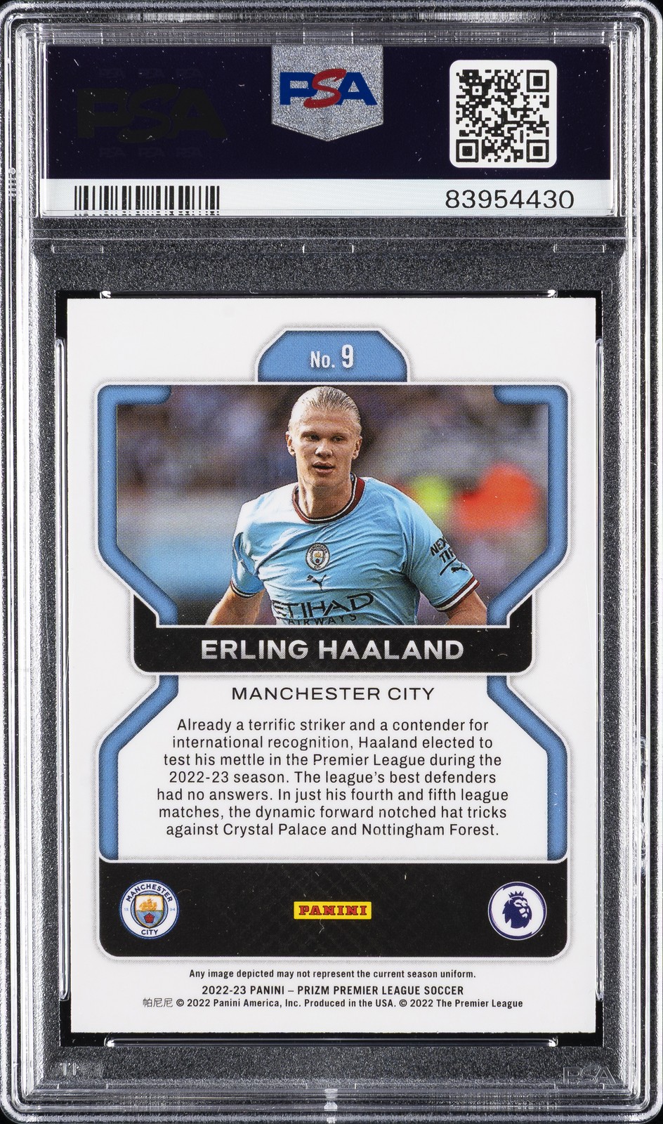 2022-23 PANINI PRIZM PREMIER LEAGUE #9 ERLING HAALAND PSA 8 DNA AUTO 10 view 2