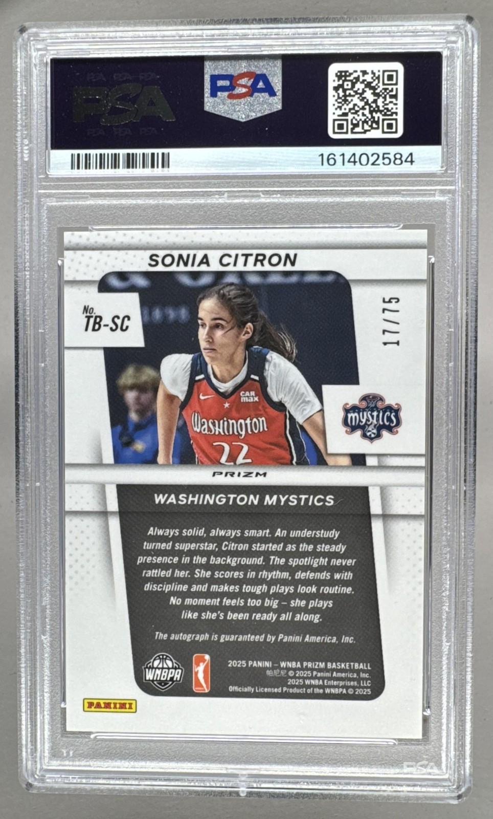 2584 Sonia Citron 2025 Panini WNBA Prizm #TB-SC Blue Throwback Auto /75 PSA 10 view 2
