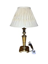 Elegant Vintage Brass Lamp w Pleated Shade Traditional Table Light Tested