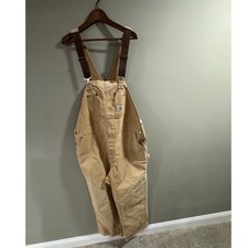 Vintage Carhartt Bib Overalls Double Front Duck Canvas Tan/Brown Men's Size L/XL
