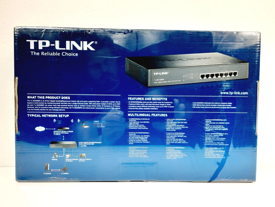 Гигабитный сетевой коммутатор TP-LINK TL-SG1008PE 8 портов PoE, новый запечатанный - Изображение 2 из 4