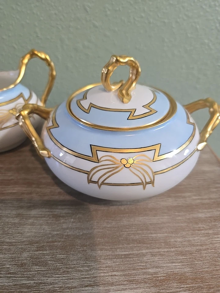 Rare Antique JP Limoges Gold Gilded Large Sugar Bowl & Creamer Set. - Image 2 of 4