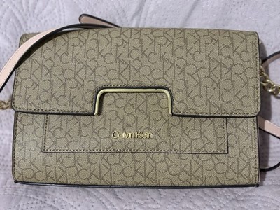 Calvin Klein Brown/Pink Monogram Flap Crossbody with Gold Hardware