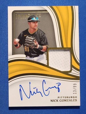 Nick Gonzlez 2023 Panini Immaculate #IMA-NG Material Autographs #d 13/99 Pirates